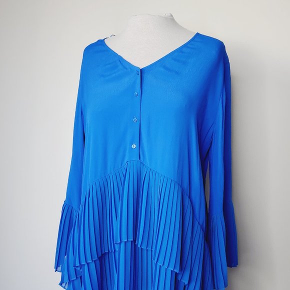 Zara Blue Pleated Mini Dress - Picture 5 of 11